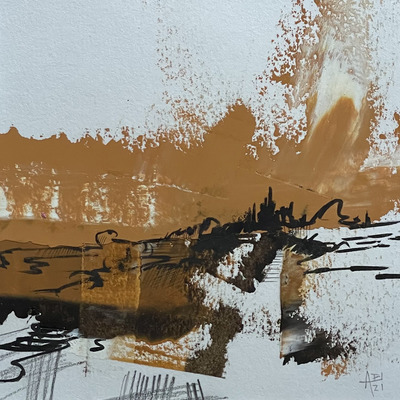 Al Bell
Ochre Skies
Oil, ink and graphite on paper  12 x 12 cms 
£90