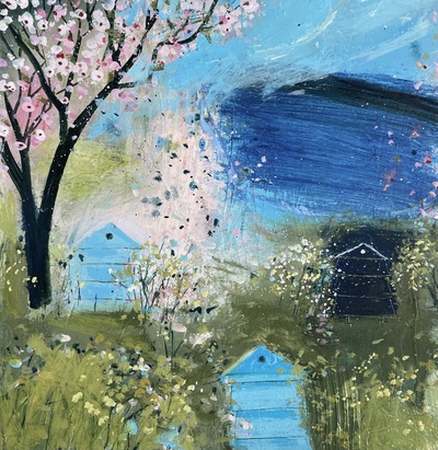 Jane Askey
Beehives, Blossom and Blue Sky
oil on paper 24 x 24 cm
£395