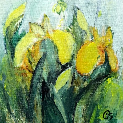 Flag Irises 1
acrylic on canvas panel  15 x 15 cms
£325