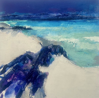 Nicole Stevenson 
Sculpted Rocks, Borve, Harris
Oil on cradled paper 20 x 20 cms
£350 (box framed)