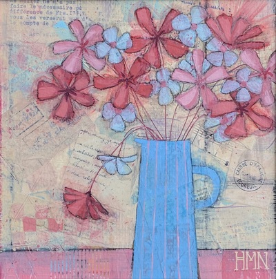 Heather Nisbet
Pinks on Blue
Mixed media  44 x 44 cms
£325