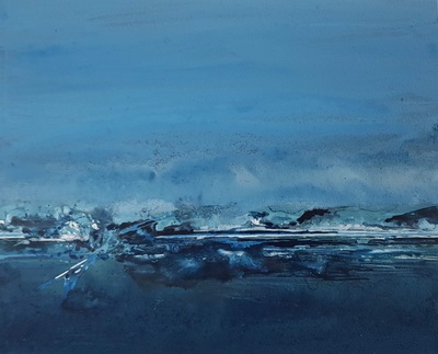 Naomi Rae
Dark Turquoise Shoreline, Imachar, Isle of Arran
Indian ink on board  20 x 25 cms
£350