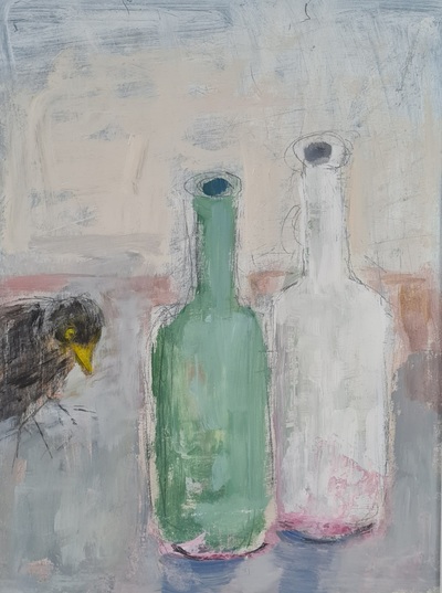 Joyce Gunn Cairns
Bird and Two Bottles
Oil on board  28 x 20 cms
£395
SOLD