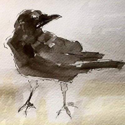 Joyce Gunn Cairns 
'Wee Craw
Watercolour  15 x 20 cms
SOLD