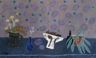 Still Life, Fruit and Flowers
oil on board 41 x 66 cm
£3000