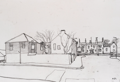 Sandy Murphy RGI PAI
Old Yard, Ardrossan  
14 x 21 ins charcoal pencil 
£500