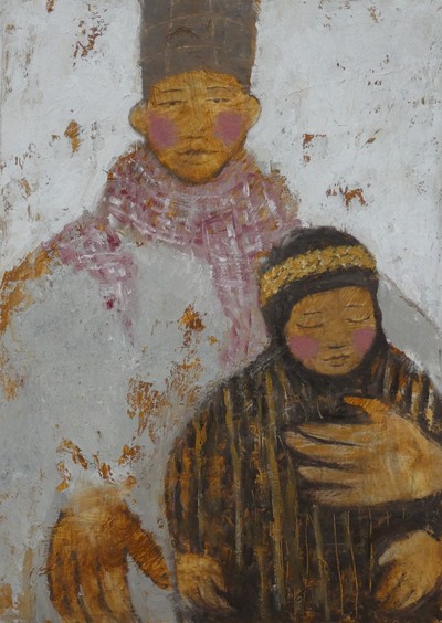 Helen Tabor 
Boy with a Child
Oil on board  29 x 20 cms
£450 
