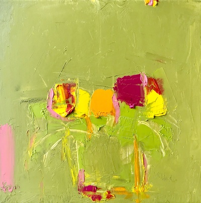 Alison McWhirter
Tulips Against Sage Green 
Oil on canvas 40 x 40 cms
£1990