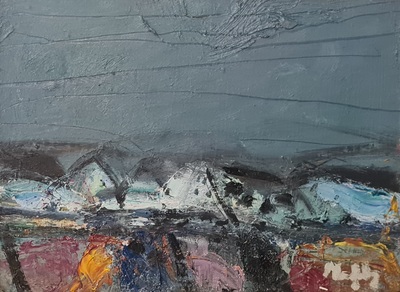 Snowy Hills (unframed)
Oil on board  18 x 23 cms
£300