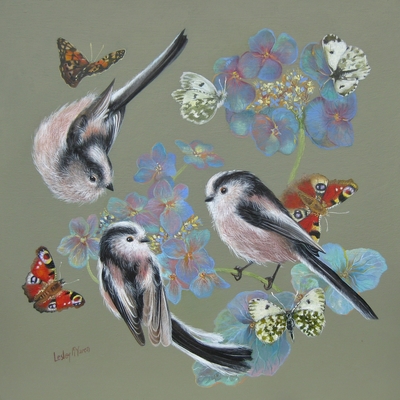 Long Tailed Tits on Hydrangea
oil on gesso board 30 x 30 cm
£650