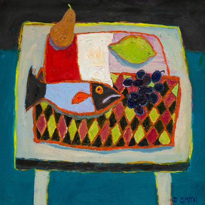 David Smith RSW
Blue Fish and Pear
Oil 15 x 15 ins
£1100