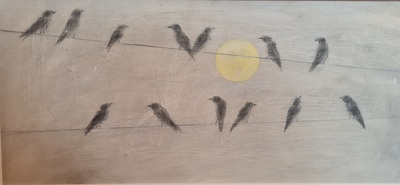Joyce Gunn Cairns
Birds on a Wire, By Moonlight
Oil on board  28 x 57 cms
£500
SOLD