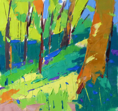 Marion Thomson
Spring Woodland 
oil on paper  14 x  14 cms
£400
