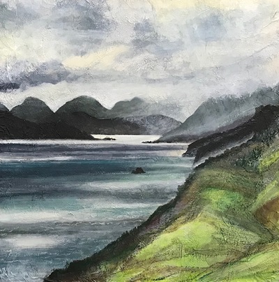 Sandra Moffat 
The Sound of Raasay
Mixed media   57 x 57 cms
£1100
SOLD