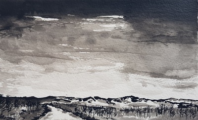 Naomi Rae
Last of the Light, Above Corriegills, Isle of Arran
Indian ink on paper  12 x 20 cms
£195