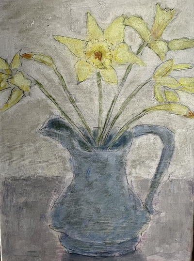 Daffodils in a Blue Jug
oil on board  43 x 33
SOLD