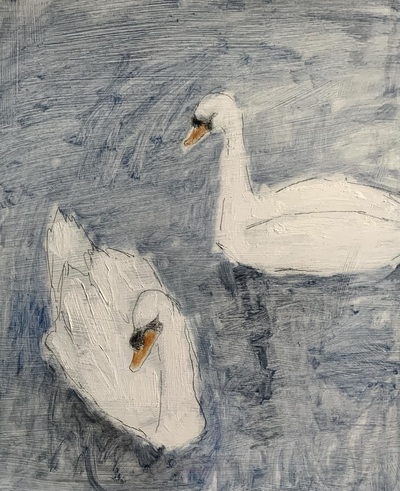 Joyce Gunn Cairns MBE
Swans, Linlithgow 
oil on board 30 x 26 cm
£480