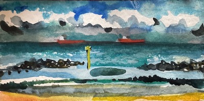 Rowena Comrie
Incoming Tide, Aberdeen
watercolour 10 x 20 cm
£180 (mounted and unframed)