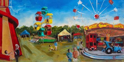Paul Graham 
Fun at the Fair
Oil on board  30 x 60 cms
£900