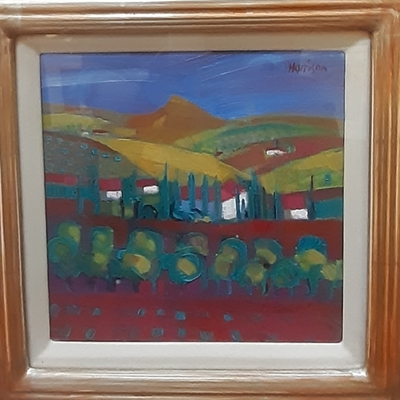 Laura Harrison
Tuscan Hill
Oil on canvas 30 x 30 cms
With gold leaf frame
£500
