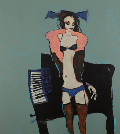 Pink Shrug and Piano
acrylic on canvas
102 x 92 cms
£5900