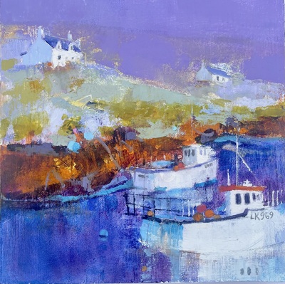 Nicole Stevenson 
Sheltered Bays, Carminish, Harris
Oil on cradled paper 20 x 20 cms
£350 (box framed)