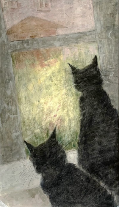 Black Cats, Looking Out
oil on board 70 x 43 cm
SOLD