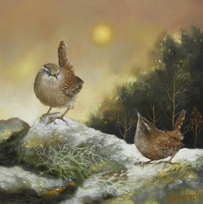 Lesley McLaren
Two Wrens Under the Sun 
oil on gesso board 20 x 20 cm
SOLD
