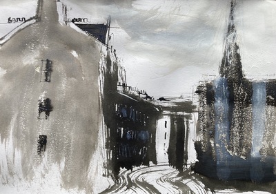 Top of Bruntsfield Looking East Towards the Castle Drawing I
ink on paper 21 x 30 cm
£185 (unframed)