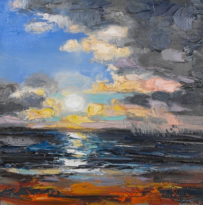 Judith I Bridgland
Distant Rain at Sunset
oil on linen
30 x 30 cms
£1350