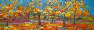 Judith I Bridgland
Autumn Paths 
oil on linen
40 x 122 cms
£3750
