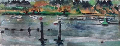 Rowena Comrie
River Bank at Bowling
Watercolour  41 x 70 cms
£475