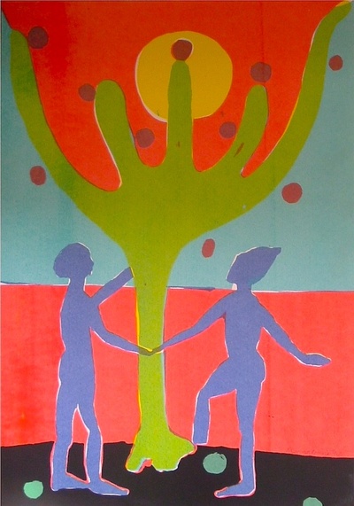 Rowena Comrie
Fruit Fall  
Hand printed silk screen  60 x 80 cms (framed size) 
£350