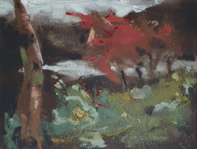 Erinclare Scrutton
Retreatant’s View
oil on watercolour paper 16 x 20 cm 
£390