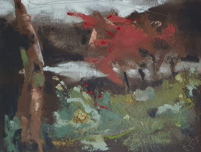 Erinclare Scrutton
Retreatant’s View
oil on watercolour paper 16 x 20 cm 
£390