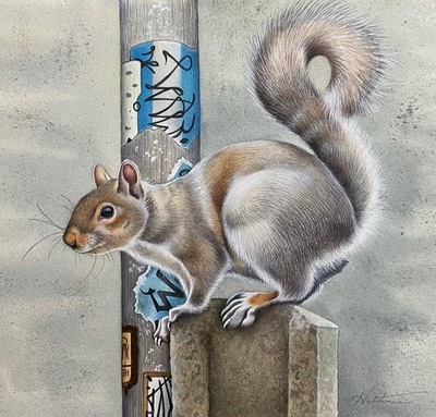 Susan Hutchison
Urban Squirrel
Watercolour and gold leaf 19 x 19 cms
£495