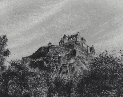 Jonathan  Stockley 
Edinburgh Castle
charcoal  24 x 26 cms
£150
