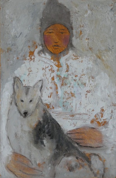 Helen Tabor 
Girl with a Dog
Oil on board  29 x 19 cms
£450 
