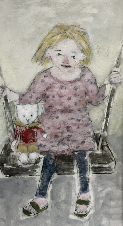 Joyce Gunn Cairns
Child on a Swing with Rupert
Oil on board  54 x 33 cms
£650
SOLD
