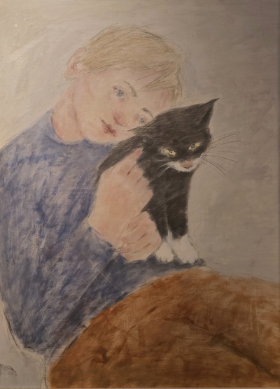 Boy Hugging Cat
oil on board 
SOLD