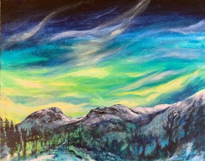 Lynn Lindsay
Dumgoyne with the Northern Lights
Acrylic on canvas  42 x 52 cms
£425