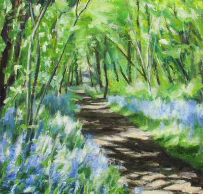 'Katherine Cowtan
Inchmahome Bluebells II  
Oil on board  30 x 30 cms 
£395