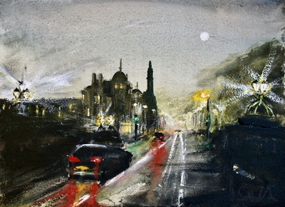 Kelvinbridge Moon 
watercolour  30 x 40 cm 
£550