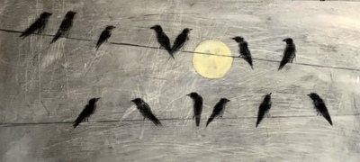 Joyce Gunn Cairns
Birds on a Wire, by Moonlight
Oil  28 x 57 cms
£850